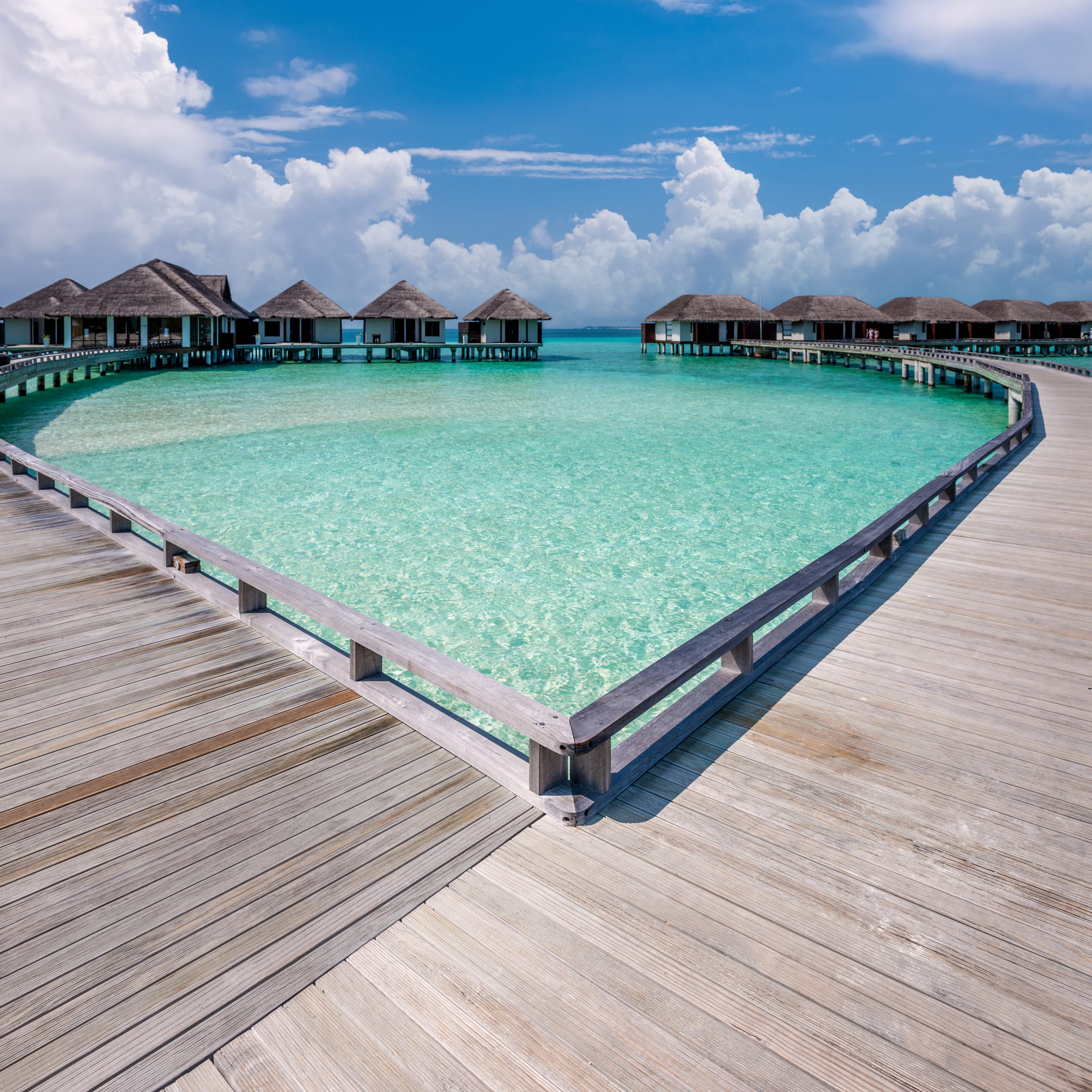 Beautiful beach with water bungalows at Maldives